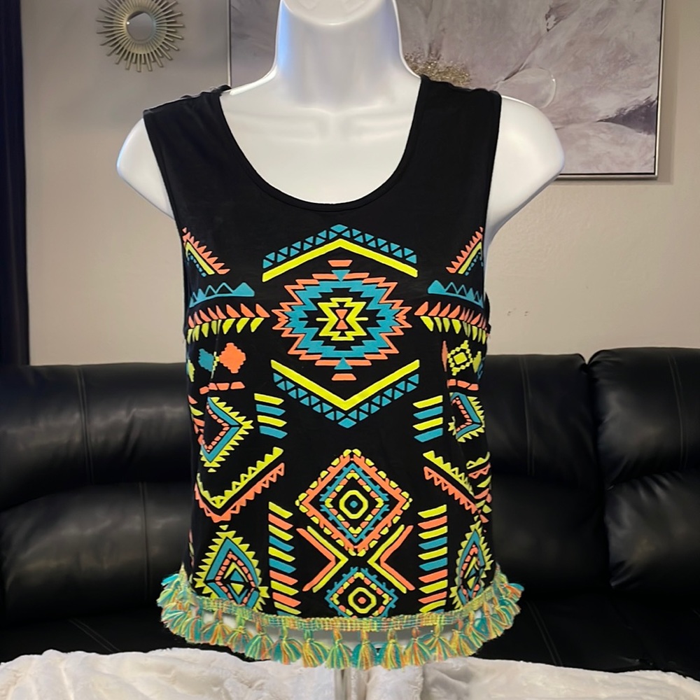 Aztec Style Fringe Trim Tank Top